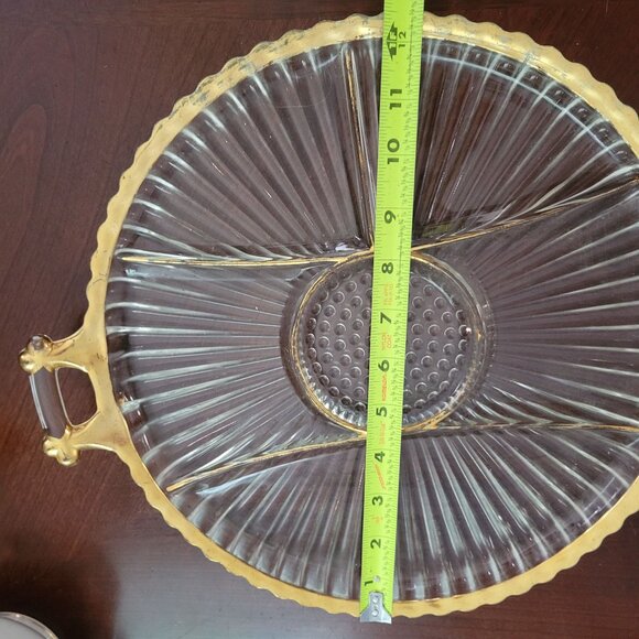 Vintage Glass Divided Serving Tray With Gold Trim Round 11 Inches Elegant Party - Picture 5 of 5